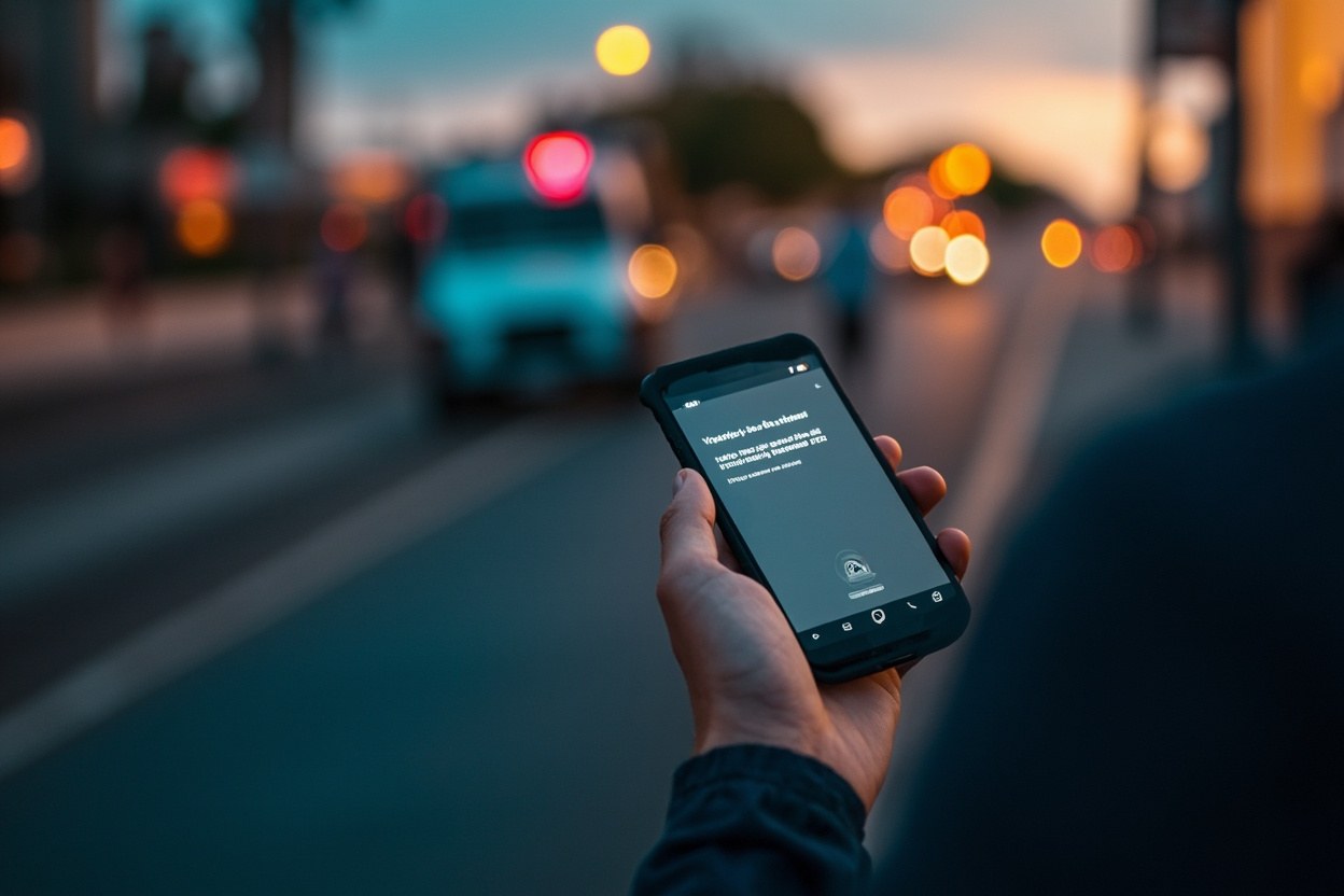 A close-up of a smartphone screen showing a generic messaging app notification banner with a padlock icon at dusk