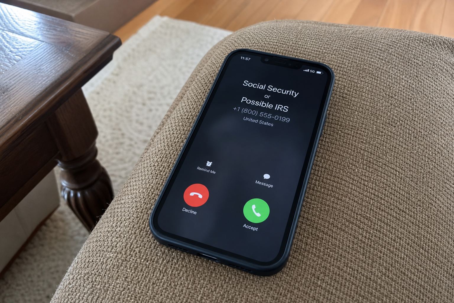 A phone ringing with an incoming call that says Social Security.